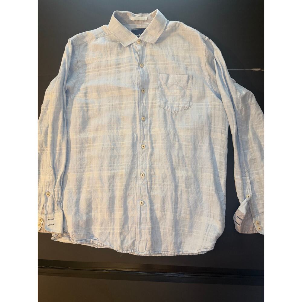 Tommy Bahama Men’s Linen‑Blend Button‑Up Shirt – Size M – Light Blue Textured